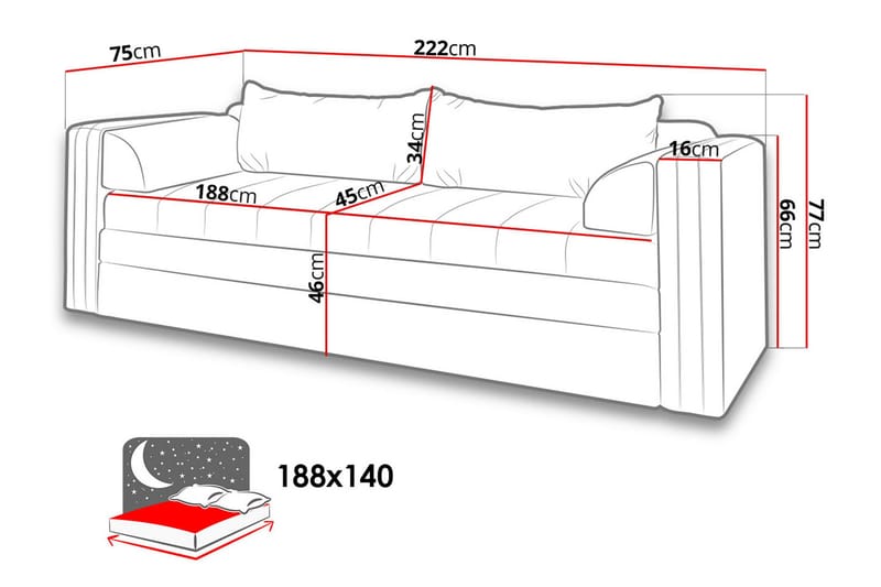 Euforia 3-sits Längsbäddad Bäddsoffa 140x188 cm med Förvaring i Tyg - Brun - Möbler - Soffa - Bäddsoffa