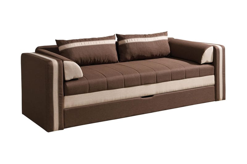 Euforia 3-sits Längsbäddad Bäddsoffa 140x188 cm med Förvaring i Tyg, Brun