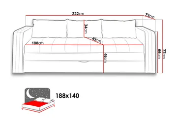Euforia 3-sits Utdragbar Bäddsoffa 140x188 cm med Förvaring i Tyg - Antracit - Möbler - Soffa - Bäddsoffa