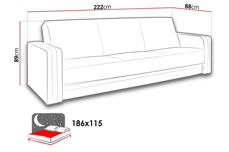 Euforia Bäddsoffa 222x88x89 cm - Brun - Möbler - Soffa - Bäddsoffa