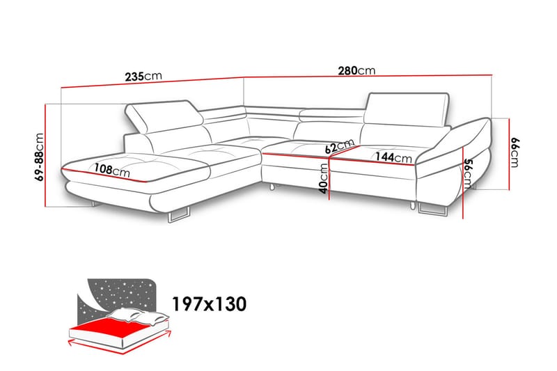 Fabio Divanbäddsoffa 280x235x88 cm - Grå - Bäddsoffa - Bäddsoffa divan - Sammetssoffa