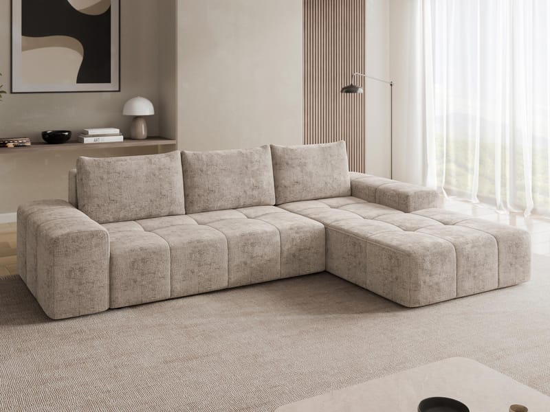 Falor 3-sits Bäddsoffa med Divan Höger och Förvaring - Beige - Möbler - Soffa - Bäddsoffa