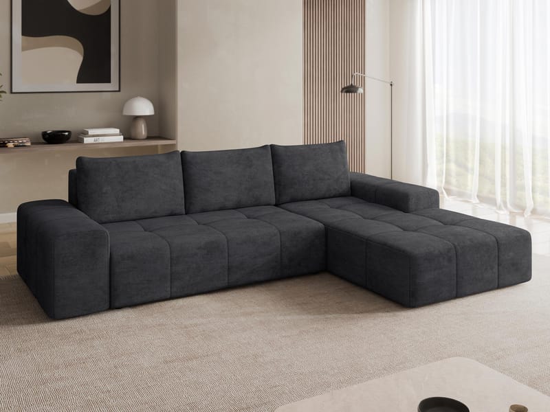 Falor 3-sits Bäddsoffa med Divan Höger och Förvaring - Svart - Möbler - Soffa - Bäddsoffa