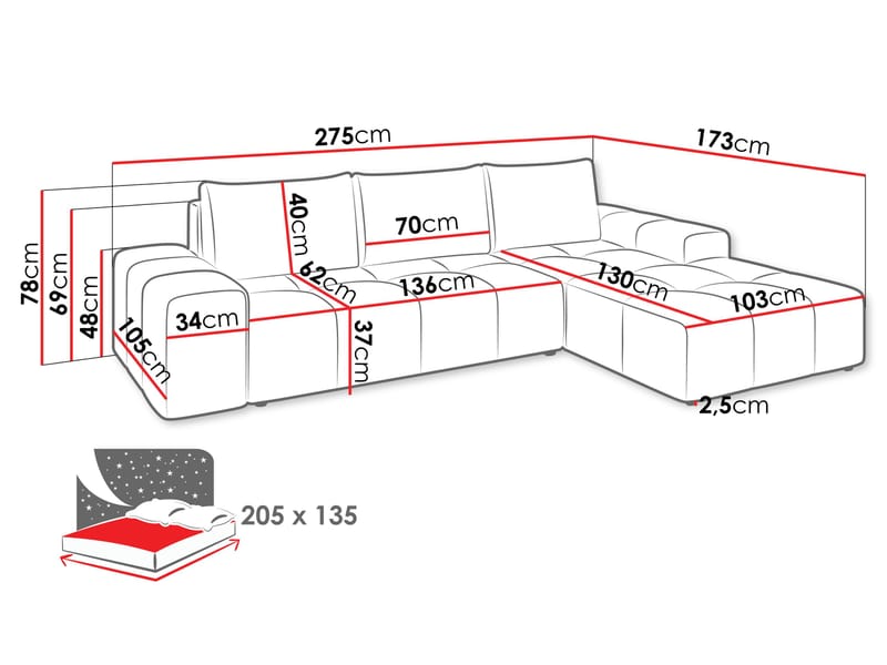 Falor 3-sits Bäddsoffa med divan Högervänd - blå - Möbler - Soffa - Bäddsoffa