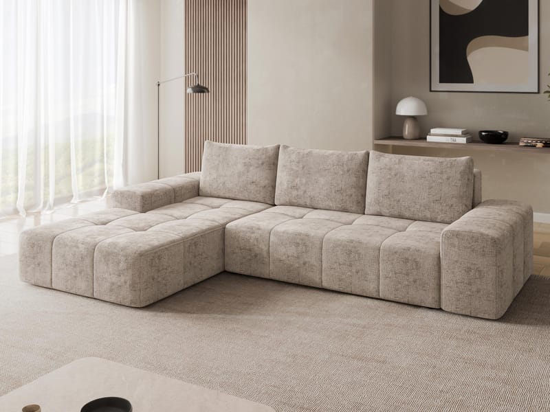 Falor 3-sits Bäddsoffa med Divan Vänster och Förvaring - Beige - Möbler - Soffa - Bäddsoffa