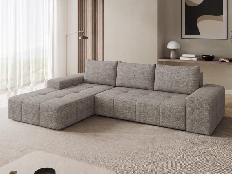 Falor 3-sits Bäddsoffa med Divan Vänster och Förvaring - Mörkbeige - Möbler - Soffa - Bäddsoffa