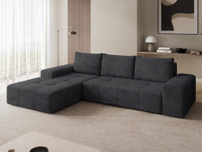 Falor 3-sits Bäddsoffa med Divan Vänster och Förvaring - Svart - Möbler - Soffa - Bäddsoffa