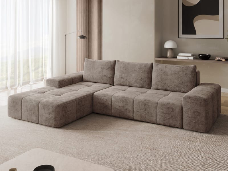 Falor 3-sits Bäddsoffa med divan Vänstervänd - brun - Möbler - Soffa - Bäddsoffa