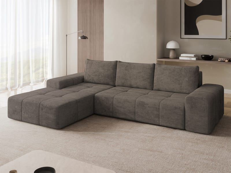 Falor 3-sits Bäddsoffa med divan Vänstervänd - brun - Möbler - Soffa - Bäddsoffa