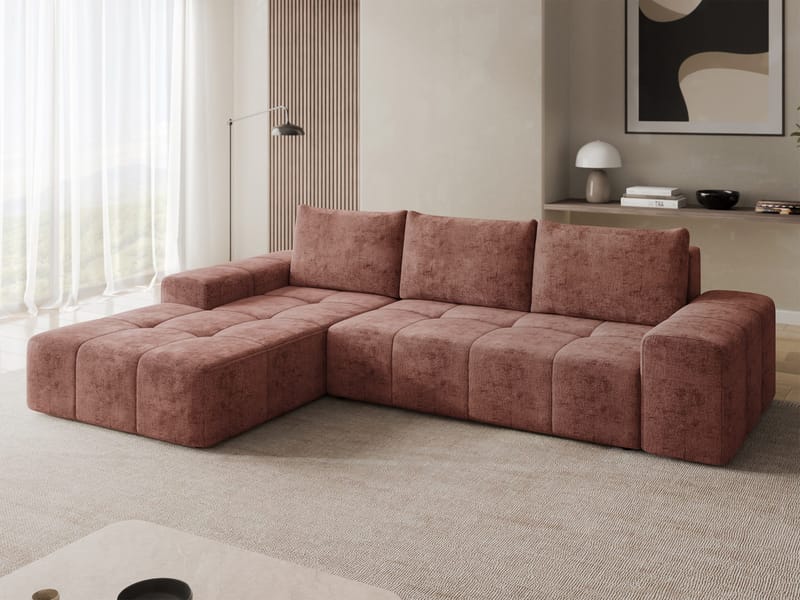 Falor 3-sits Bäddsoffa med divan Vänstervänd - rosa - Möbler - Soffa - Bäddsoffa
