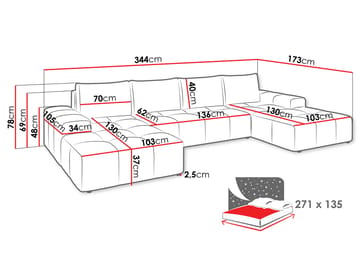 Falor 5-sits U-formad bäddsoffa - rosa - Möbler - Soffa - Bäddsoffa