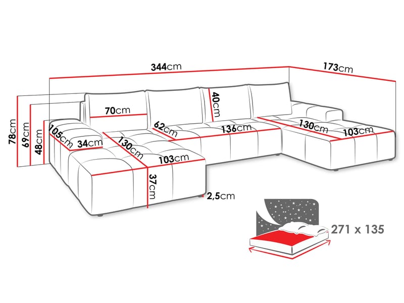 Falor 5-sits U-formad bäddsoffa - rosa - Möbler - Soffa - Bäddsoffa