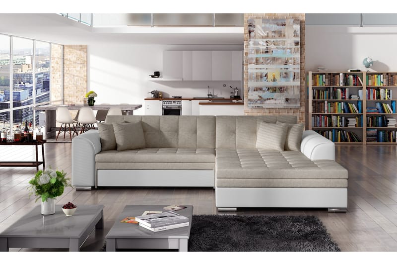 Falseti Bäddsoffa med Divan - Beige/Vit - Bäddsoffa - Bäddsoffa 4 sits