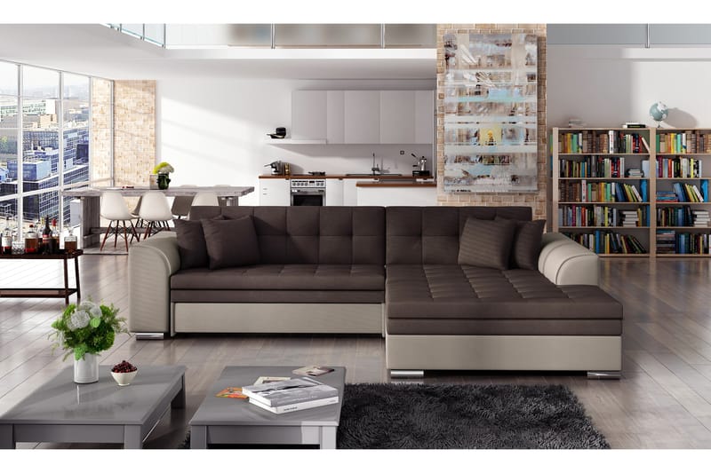 Falseti Bäddsoffa med Divan - Brun/Beige - Möbler - Soffa - Bäddsoffa