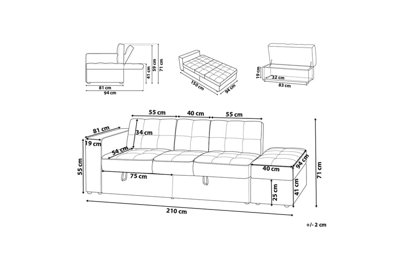 Falster Bäddsoffa 210 cm - Grå - Möbler - Soffa - Bäddsoffa