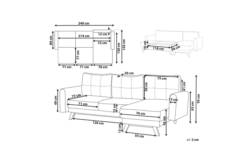 Faustin Hörnbäddsoffa 3-sits - Grå/Ljust trä - Möbler - Soffa - Bäddsoffa