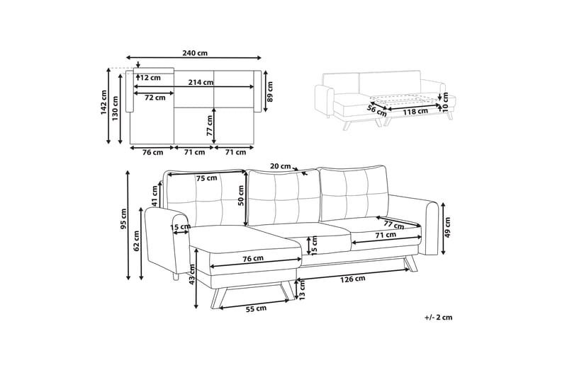 Faustin Hörnbäddsoffa 3-sits - Vit/Ljust trä - Möbler - Soffa - Bäddsoffa