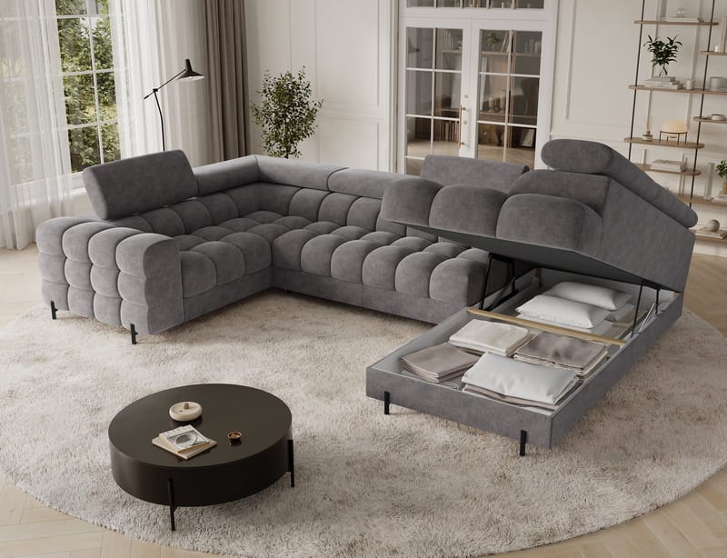 Fectory 6-sits Bubblig Hörnbäddsoffa med Schäslong och förvaring Höger - Aura 04 - Möbler - Soffa - Bäddsoffa