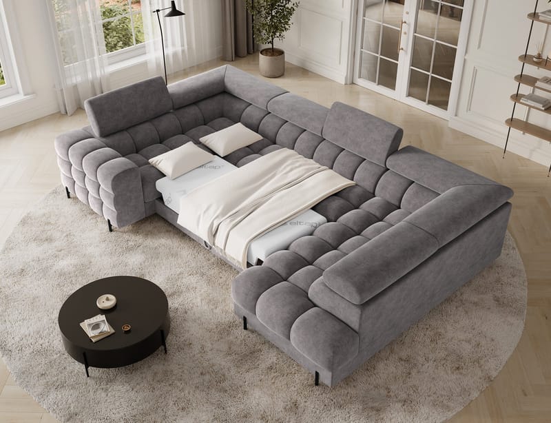 Fectory 6-sits Bubblig Hörnbäddsoffa med Schäslong och förvaring Höger - Aura 04 - Möbler - Soffa - Bäddsoffa