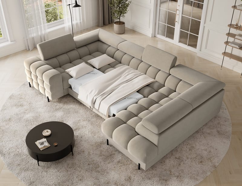 Fectory 6-sits Bubblig Hörnbäddsoffa med Schäslong och förvaring Höger - Aura 18 - Möbler - Soffa - Bäddsoffa