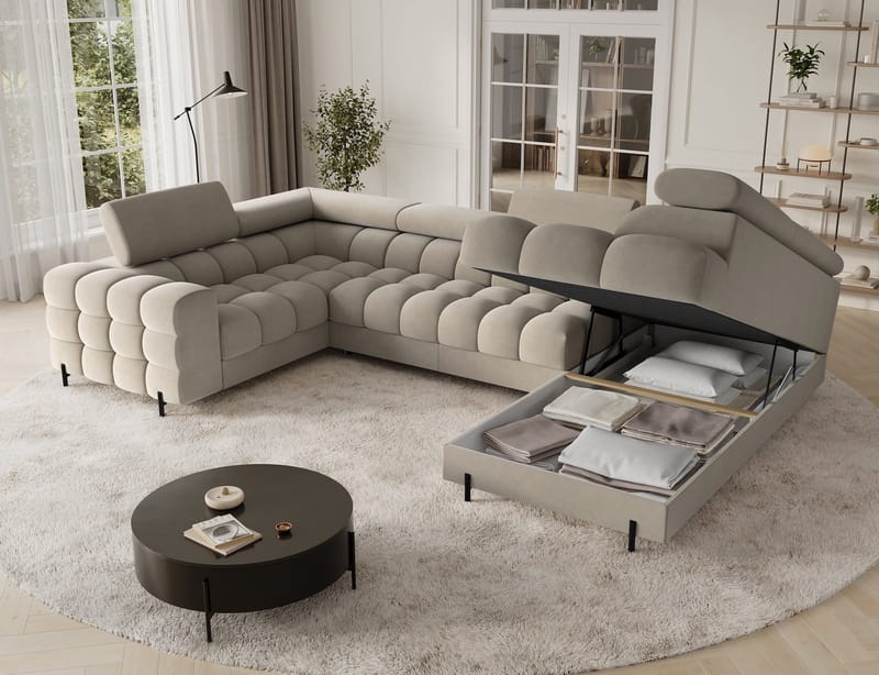 Fectory 6-sits Bubblig Hörnbäddsoffa med Schäslong och förvaring Höger - Aura 18 - Möbler - Soffa - Bäddsoffa