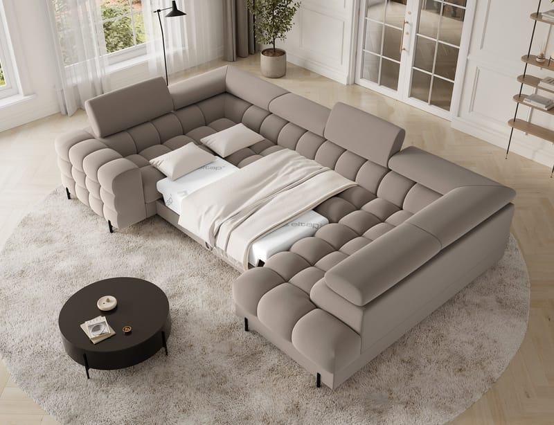 Fectory 6-sits Bubblig Hörnbäddsoffa med Schäslong och förvaring Höger - Sola 18 - Möbler - Soffa - Bäddsoffa