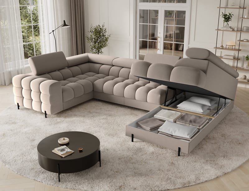 Fectory 6-sits Bubblig Hörnbäddsoffa med Schäslong och förvaring Höger - Sola 18 - Möbler - Soffa - Bäddsoffa