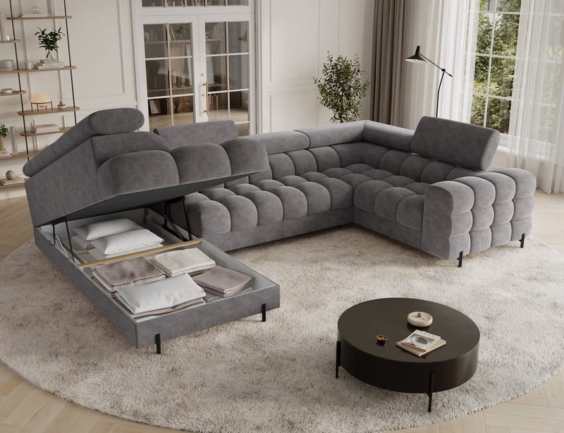 Fectory 6-sits Bubblig Hörnbäddsoffa med Schäslong och förvaring Vänster - Aura 04 - Möbler - Soffa - Bäddsoffa