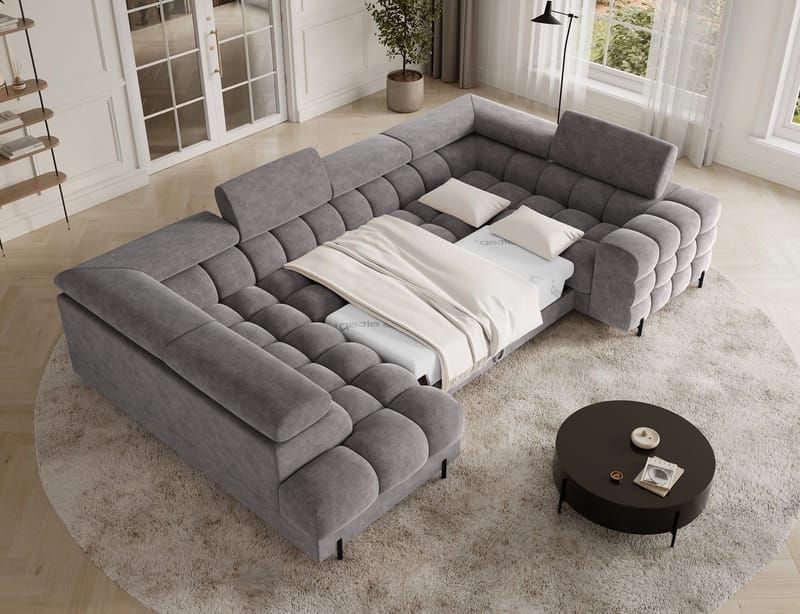 Fectory 6-sits Bubblig Hörnbäddsoffa med Schäslong och förvaring Vänster - Aura 04 - Möbler - Soffa - Bäddsoffa