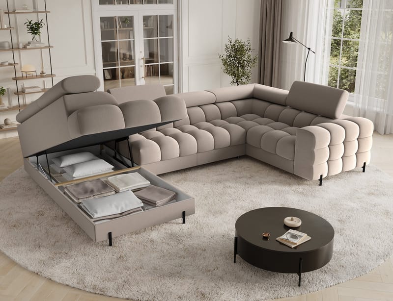 Fectory 6-sits Bubblig Hörnbäddsoffa med Schäslong och förvaring Vänster - Sola 18 - Möbler - Soffa - Bäddsoffa