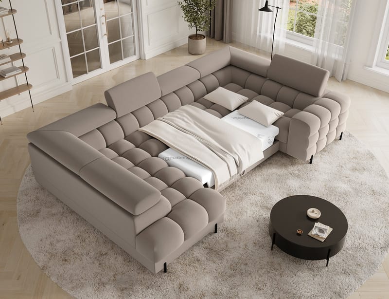 Fectory 6-sits Bubblig Hörnbäddsoffa med Schäslong och förvaring Vänster - Sola 18 - Möbler - Soffa - Bäddsoffa
