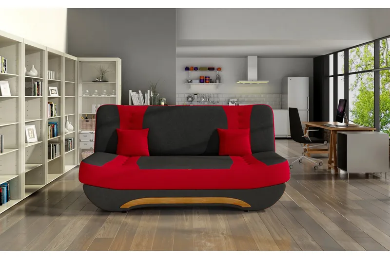 Fenga Bäddbar Rektangulär Längsbäddad Bäddsoffa 120x182 cm i Tyg, Svart|Röd