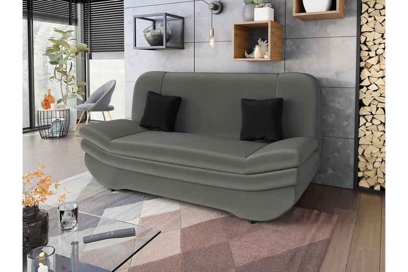 Figurelle 2-sits Rektangulär Bäddsoffa med Förvaring i Sammet - Grå|Svart - Möbler - Soffa - Bäddsoffa