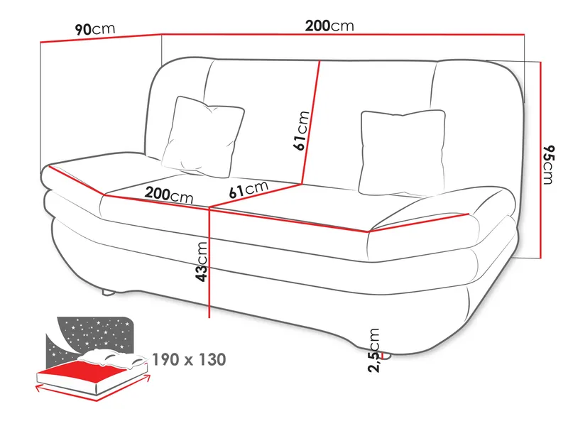 Figurelle 2-sits Rektangulär Bäddsoffa med Förvaring i Tyg - Grå - Möbler - Soffa - Bäddsoffa