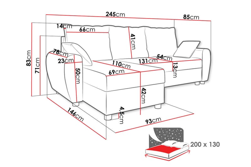 Fionara 3-sits Hörnbäddsoffa - Blå - Bäddsoffa - Hörnbäddsoffa