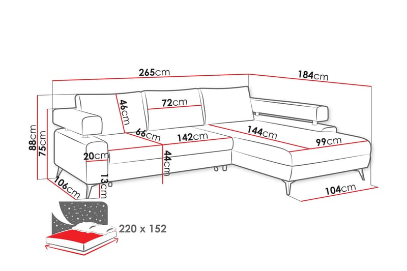 Fito Bäddsoffa med Divan 3-sits - Rosa - Möbler - Soffa - Bäddsoffa