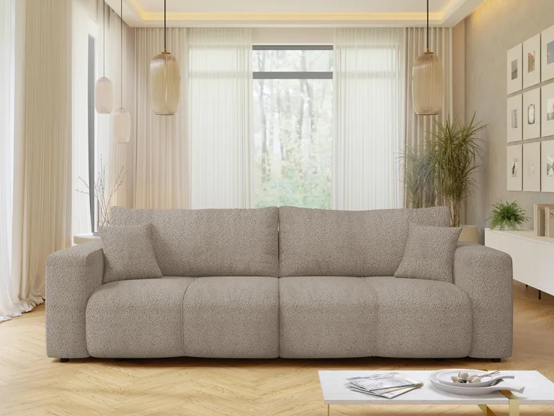 Flo 3-sits Kubisk Bäddsoffa med Förvaring i Bouclé - Beige - Möbler - Soffa - Bäddsoffa