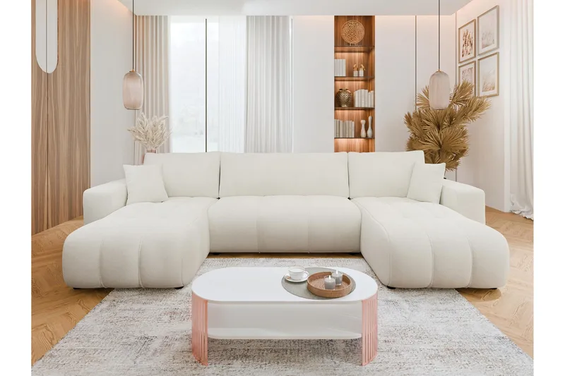 Flo Bäddsoffa Dubbeldivan 4-sits i Plysch - Vit - Möbler - Soffa - Bäddsoffa