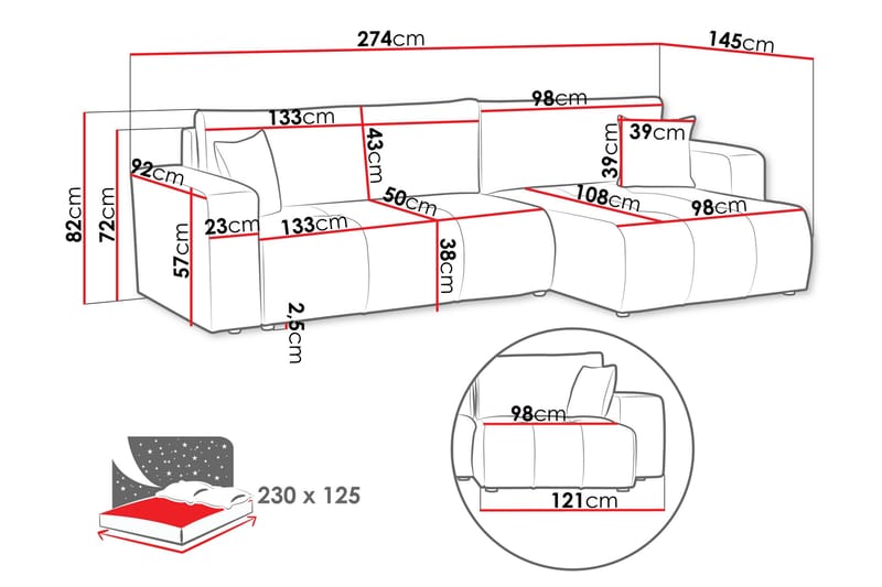 Flo Bäddsoffa med Divan 3-sits - Grå - Möbler - Soffa - Bäddsoffa
