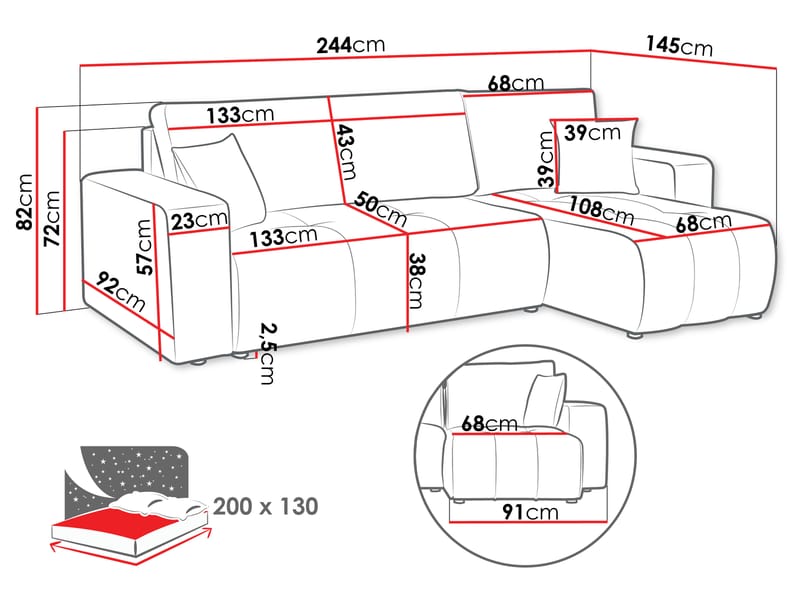 Flo Bäddsoffa med Divan 3-sits - Grå - Möbler - Soffa - Bäddsoffa