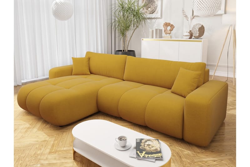 Flo Bäddsoffa med Divan 3-sits i Plysch - Gul - Möbler - Soffa - Bäddsoffa