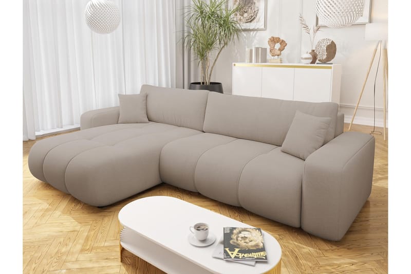 Flo Bäddsoffa med Divan 3-sits i Plysch - Beige - Möbler - Soffa - Bäddsoffa
