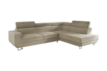 Fonti 4-sits Högervänd L-formad Bäddsoffa med Förvaring i Plysch - Beige - Möbler - Soffa - Bäddsoffa