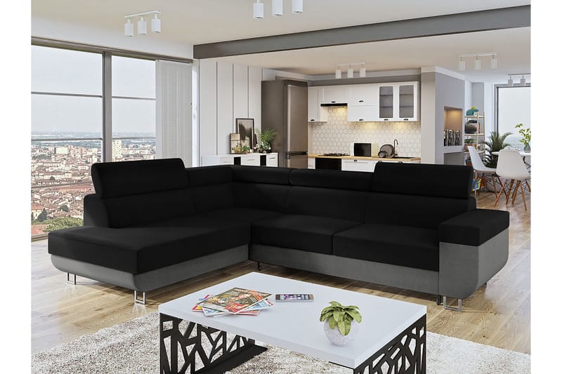 Fonti Bäddsoffa m. Schäslong 3-sits L-formad - Grå - Möbler - Soffa - Bäddsoffa