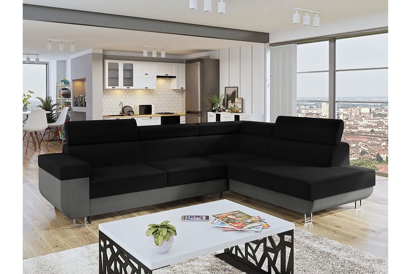 Fonti Bäddsoffa m. Schäslong 3-sits L-formad - Grå - Möbler - Soffa - Bäddsoffa