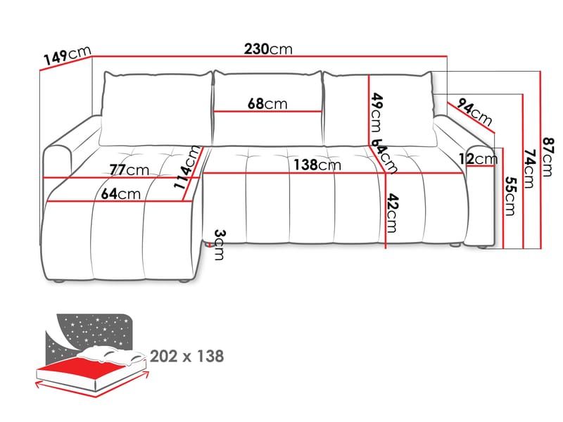 Fynrican 3-sits Bäddsoffa med divan - svart - Möbler - Soffa - Bäddsoffa