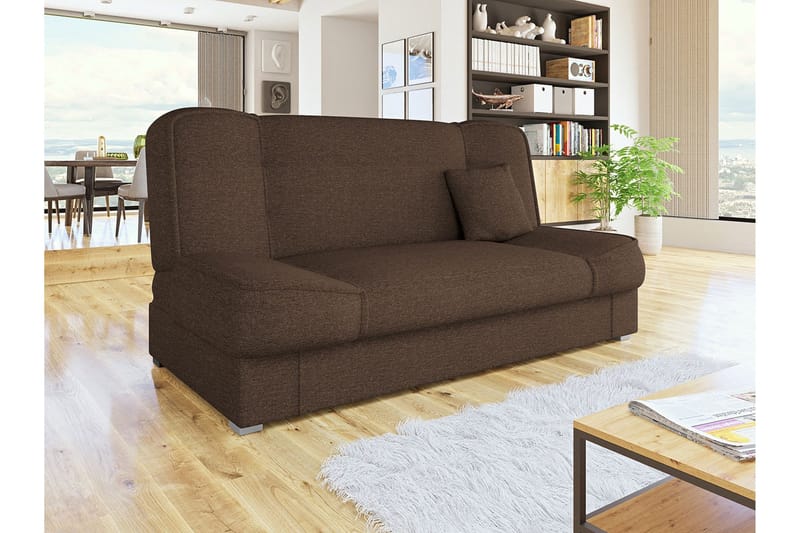 Gabi 4-sits Längsbäddad Bäddsoffa 175x80x80 cm med Förvaring i Tyg - Brun - Möbler - Soffa - Bäddsoffa