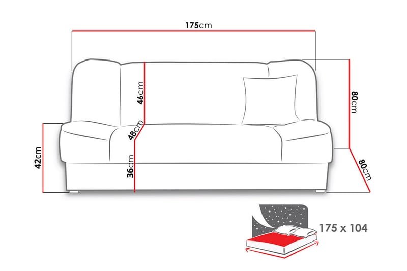 Gabi 4-sits Längsbäddad Bäddsoffa 175x80x80 cm med Förvaring i Tyg - Brun - Möbler - Soffa - Bäddsoffa