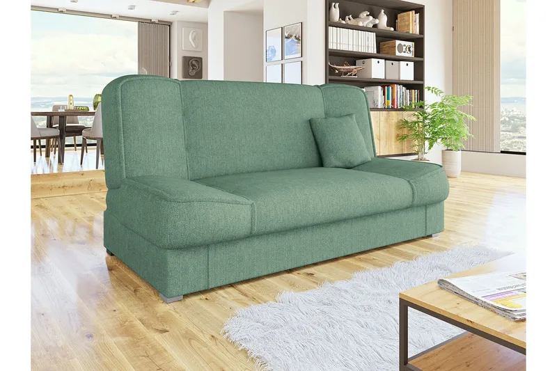 Gabi 4-sits Längsbäddad Bäddsoffa 175x80x80 cm med Förvaring i Tyg - Grön - Möbler - Soffa - Bäddsoffa