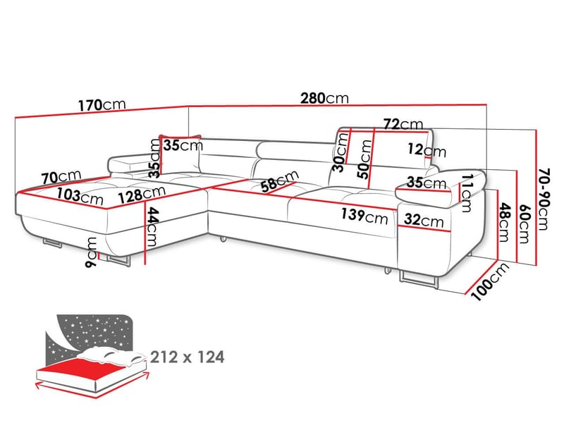 Gabina 3-sits Bäddsoffa med divan - svart - Möbler - Soffa - Bäddsoffa